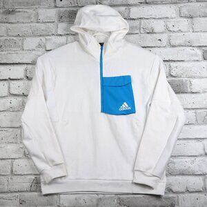 Adidas Designed for Gameday Quater Hoody Men's Large White with Blue Zip Top
